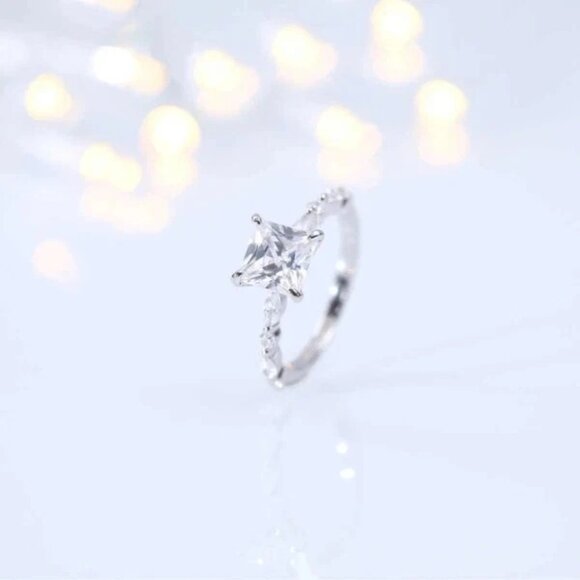 925 Sterling Silver CZ Band Ring – Princess Cut Women’s Jewelry - Picture 5 of 5